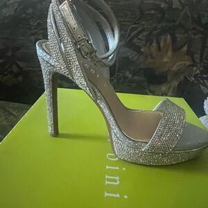 Gianni Bini Silver Stiletto Heels with Ankle Strap
